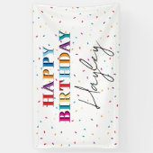Kleurrijke Happy Birthday Custom Name Confetti Spandoek (Verticaal)