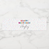 Kleurrijke Happy Birthday Custom Name Confetti Waterfles Etiket (Enkel label)