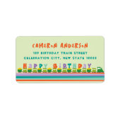 Kleurrijke Happy Birthday Green Train Kind adres Etiket (Voorkant)