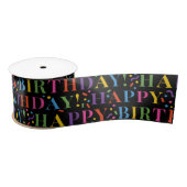 Kleurrijke Happy Birthday Text Confetti op zwart Lint (Spoel)