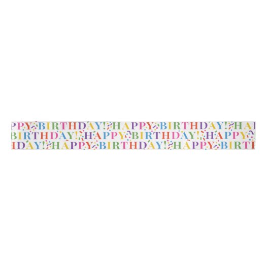 Kleurrijke Happy Birthday Text met Confetti Lint (Voorkant)