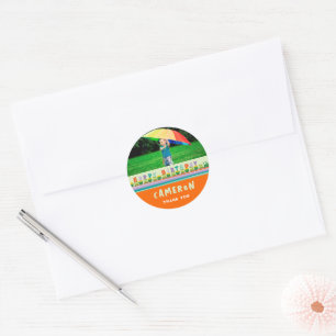 Kleurrijke Happy Birthday Train Kind's Verjaardags Ronde Sticker