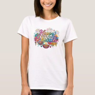 Kleurrijke Happy Diwali Festival Typografie T-shirt