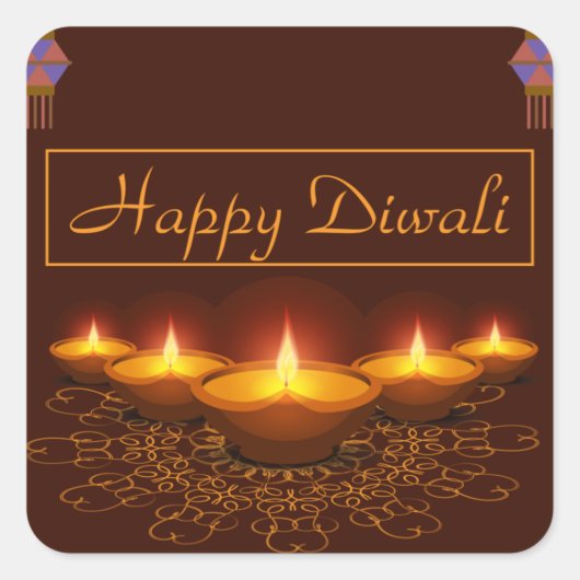 Kleurrijke Happy Diwali Light Vierkante Sticker (Voorkant)