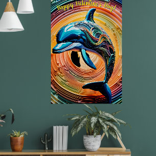 Kleurrijke Happy Dolphin Valentijnsdag Poster