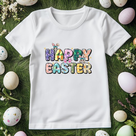 Kleurrijke Happy Easter, Bloemenkonijn T-shirt