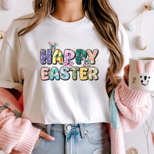 Kleurrijke Happy Easter, Bloemenkonijn T-shirt