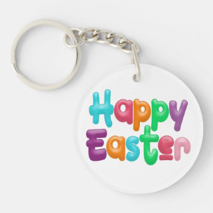 Kleurrijke Happy Easter typografie   Button Sleute Sleutelhanger