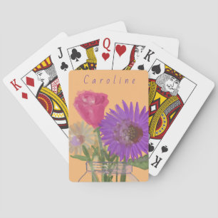 Kleurrijke Happy Flowers + aangepaste naam Pokerkaarten