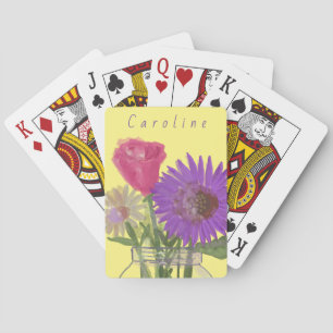 Kleurrijke Happy Flowers + aangepaste naam Pokerkaarten