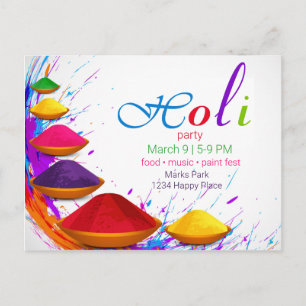 Kleurrijke Happy Holi Powders Bowls Event uitnodig Briefkaart