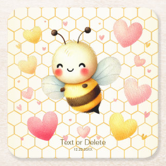 Kleurrijke Happy Little Honey Bee Baby shower Scha Vierkante Kartonnen Onderzetter