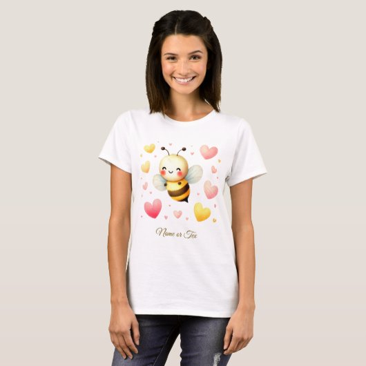 Kleurrijke Happy Little Honey Bee kleurrijke harte T-shirt (Voorkant volledig)