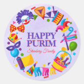 Kleurrijke Happy Purim Stickers (Voorkant)