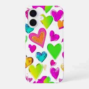 Kleurrijke Hart Patroon Telefoonhoes Schattigee iPhone 16 Hoesje