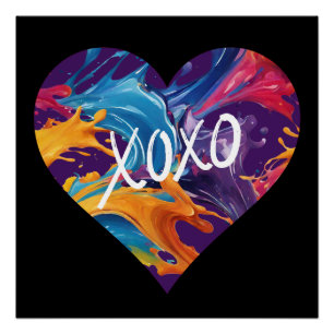 Kleurrijke hart XOXO-zwart Perfect Poster