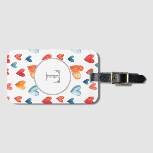 Kleurrijke Harten Custom Inital Tas Bagagelabel (Voorkant (horizontaal))