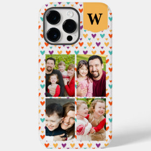 Kleurrijke Harten Custom Monogram 4-Foto's Case-Mate iPhone 14 Pro Max Hoesje