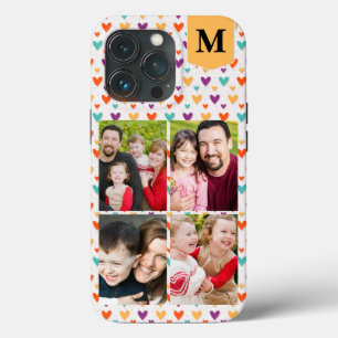 Kleurrijke Harten Custom Monogram 4-Foto's iPhone 13 Pro Hoesje