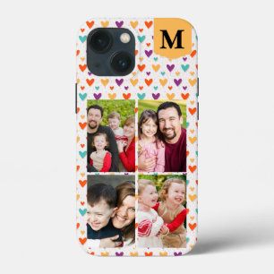 Kleurrijke Harten Custom Monogram 4-Foto's iPhone 13 Mini Hoesje