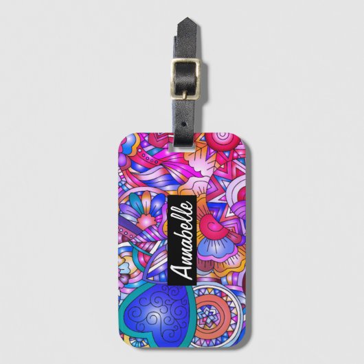 Kleurrijke harten en bloemen Abstract, persoonlijk Bagagelabel (Voorkant (verticaal))
