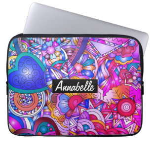 Kleurrijke harten en bloemen Abstract Persoonlijk Laptop Sleeve
