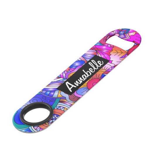 Kleurrijke harten en bloemen Abstract, persoonlijk Speed Flessenopener (Voorkant Gekanteld)