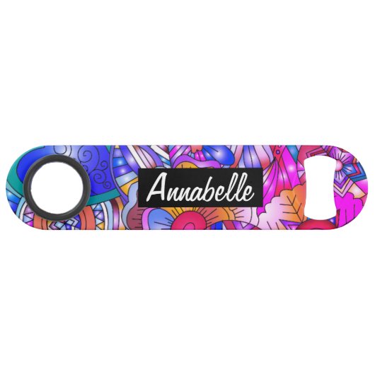 Kleurrijke harten en bloemen Abstract, persoonlijk Speed Flessenopener (Voorkant (Horizontaal))