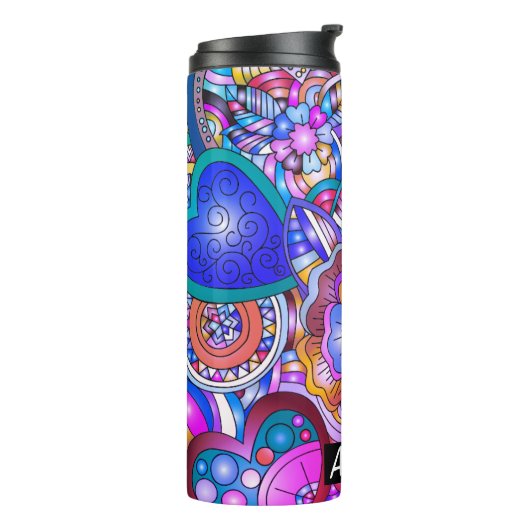 Kleurrijke harten en bloemen Abstract, persoonlijk Thermosbeker (Gedraaid links)