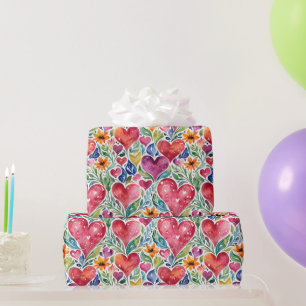 Kleurrijke harten en bloemen cadeaupapier