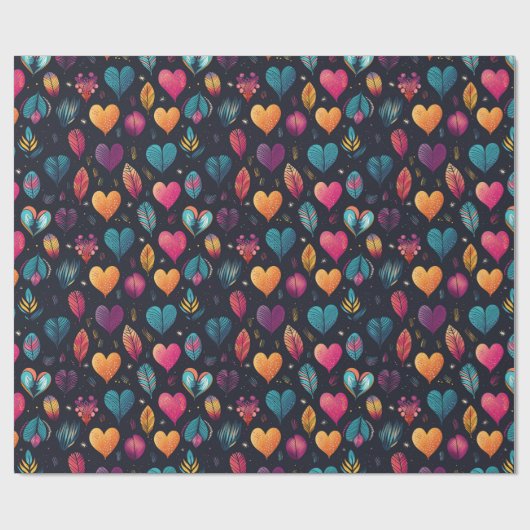 Kleurrijke harten illustratie cadeaupapier (Vlak)