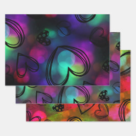 kleurrijke harten inpakpapier vel