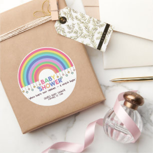 Kleurrijke Harten Ontmoet Retro Rainbow Baby showe Ronde Sticker