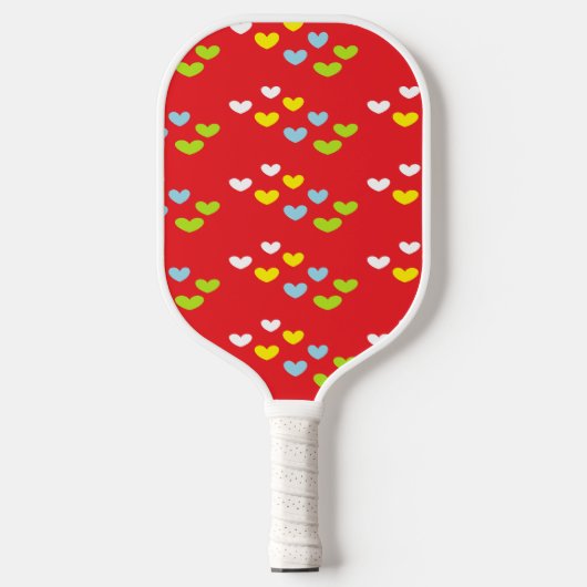Kleurrijke harten op rood pickleball paddle (Voorkant)