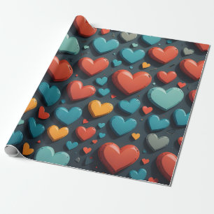 Kleurrijke harten, Valentijn kunst  Cadeaupapier