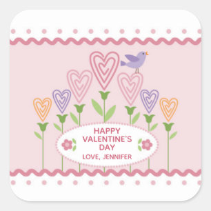 Kleurrijke Hartjes Bloemige Valentijn Vierkante Sticker