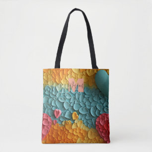 Kleurrijke Hartpatroon Canvas tas met Aangepaste N