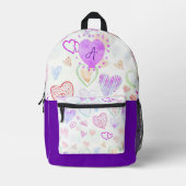 Kleurrijke hartpatroon en Initiaal Letter Monogram Bedrukte Rugzak (Voorkant)