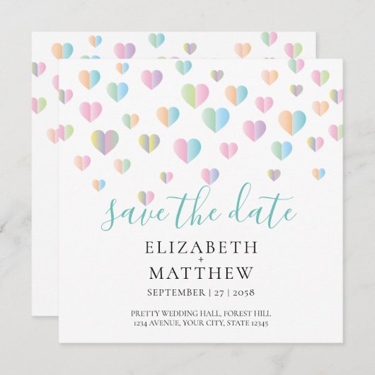 Kleurrijke hartspiegel Sla het datumontwerp op Kaart (Voorkant / Achterkant)