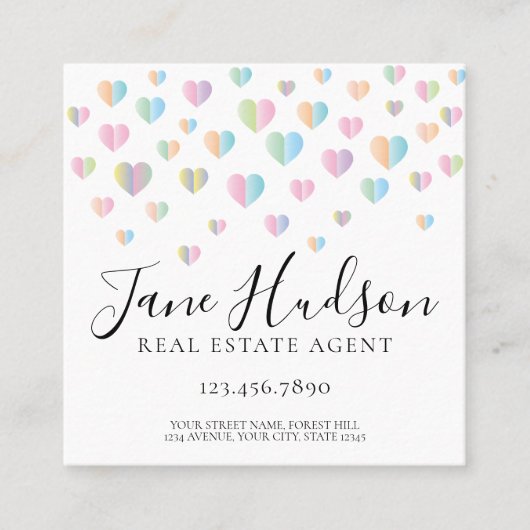Kleurrijke Hartspikkels Zakelijke Kaart Vierkante Visitekaartje (Voorkant)