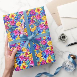 Kleurrijke Hawaiaanse Tropische Bloem Palm Cadeaupapier