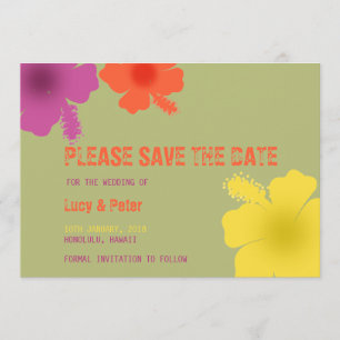 Kleurrijke Hawaiiaanse Hibiscus bruiloft Save the Date