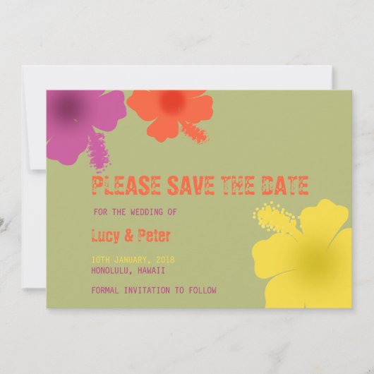 Kleurrijke Hawaiiaanse Hibiscus bruiloft Save the Save The Date (Voorkant)