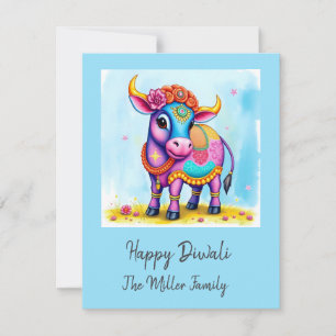Kleurrijke Heilige Diwali Koeien in Feestelijke Ve Feestdagenkaart