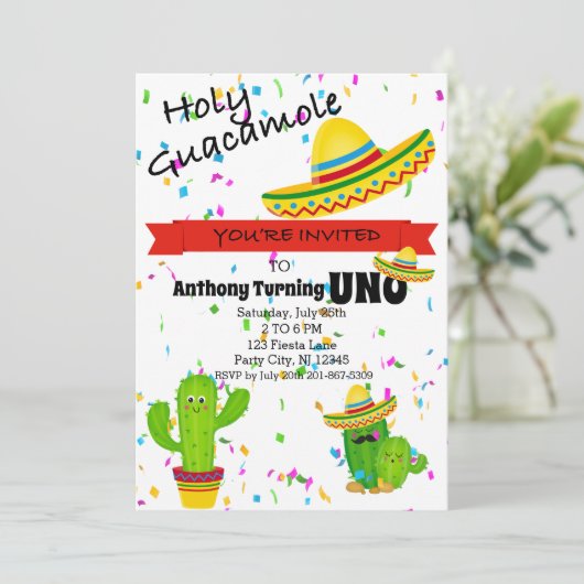 Kleurrijke Heilige Guacamole Eerste Verjaardagsfee Kaart (Staand voorkant)