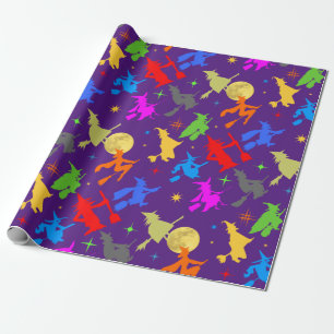 Kleurrijke heks in de vlucht. Halloween Pattern Cadeaupapier