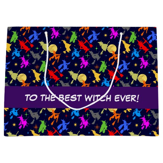 Kleurrijke heks vliegen op het nachtpatroon groot cadeauzakje (Voorkant)