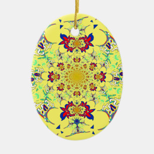 Kleurrijke Heldere Bloemen Damast Design Art Print Keramisch Ornament