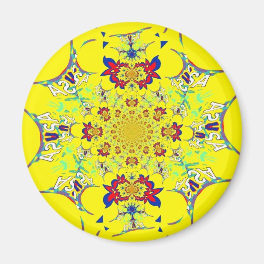 Kleurrijke Heldere Bloemen Damast Design Art Print Magneet (Voorkant)