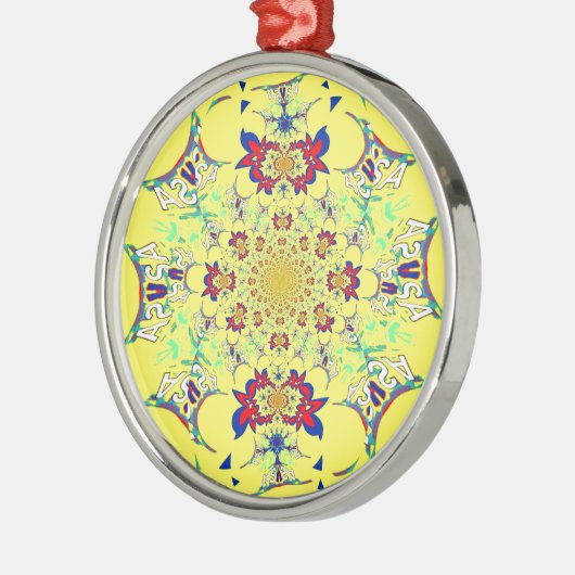 Kleurrijke Heldere Bloemen Damast Design Art Print Metalen Ornament (Links)